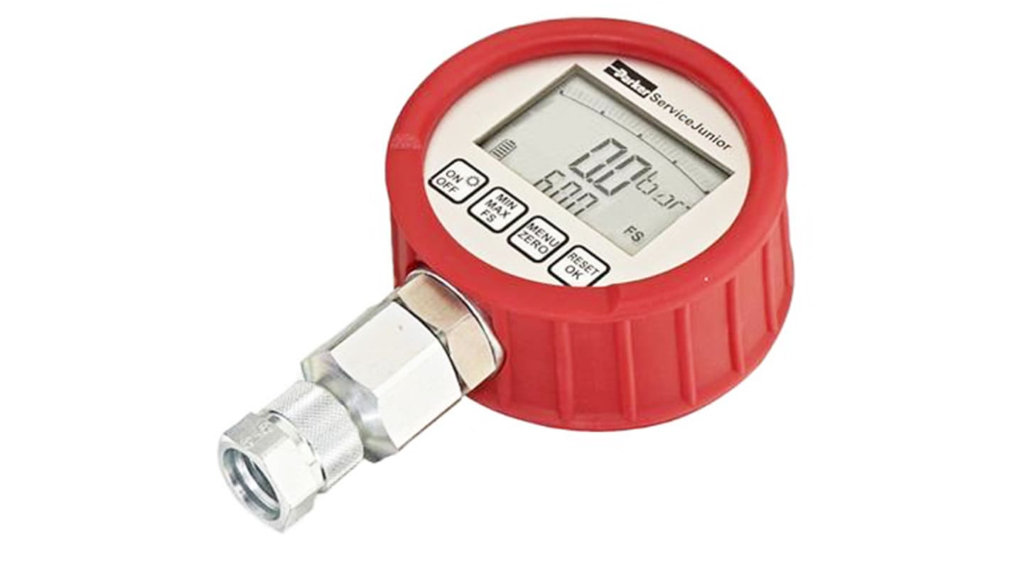 Parker 1/4 in Digital Pressure Gauge 600bar Bottom Entry, SCJN-KIT-600, 0bar min., ServiceJunior 600