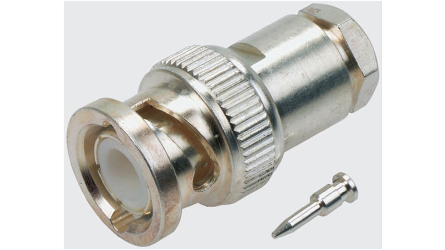 TE Connectivity Straight 75Ω Cable Mount BNC Connector, Plug, Silver, Solder Termination, RG140/U, RG210/U, RG59 B/U