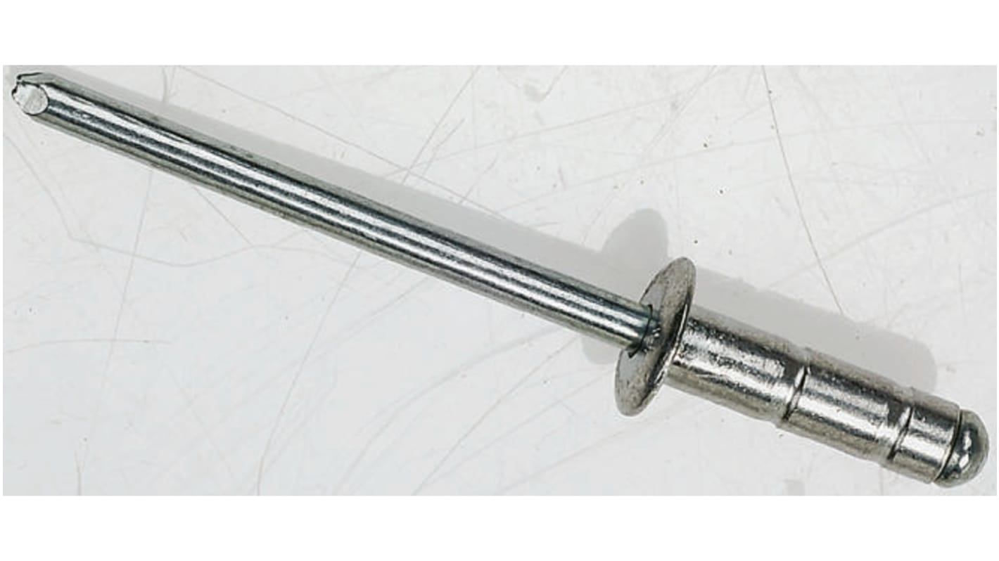 Pop Rivets Blind Niet, Ø 3.2mm x 8mm, Silber, Aluminium, 3.4mm aus Stahl, min. 3.2mm, max. 4.8mm