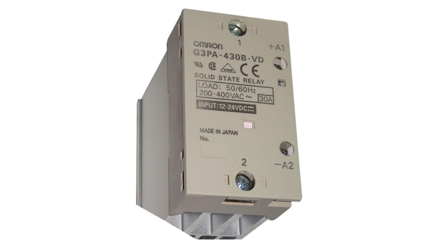 Relé de estado sólido Omron G3PA, contactos SPST-NA, control 9,6 → 30 V dc, carga 150 → 440V ac, 30 A