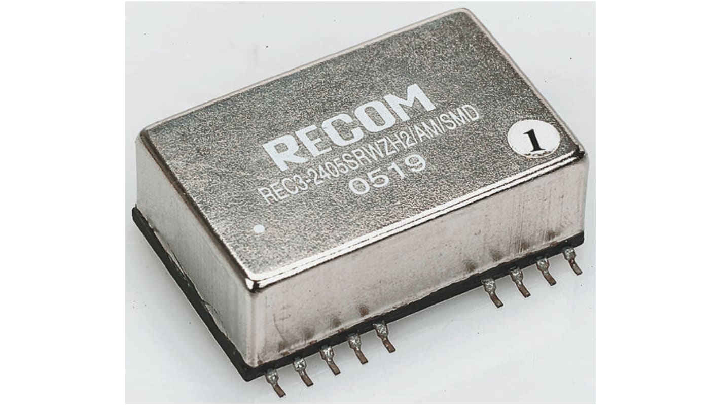 Recom REC3 DC-DC Converter, 5V dc/ 600mA Output, 9 → 36 V dc Input, 3W, Surface Mount, +85°C Max Temp -40°C Min