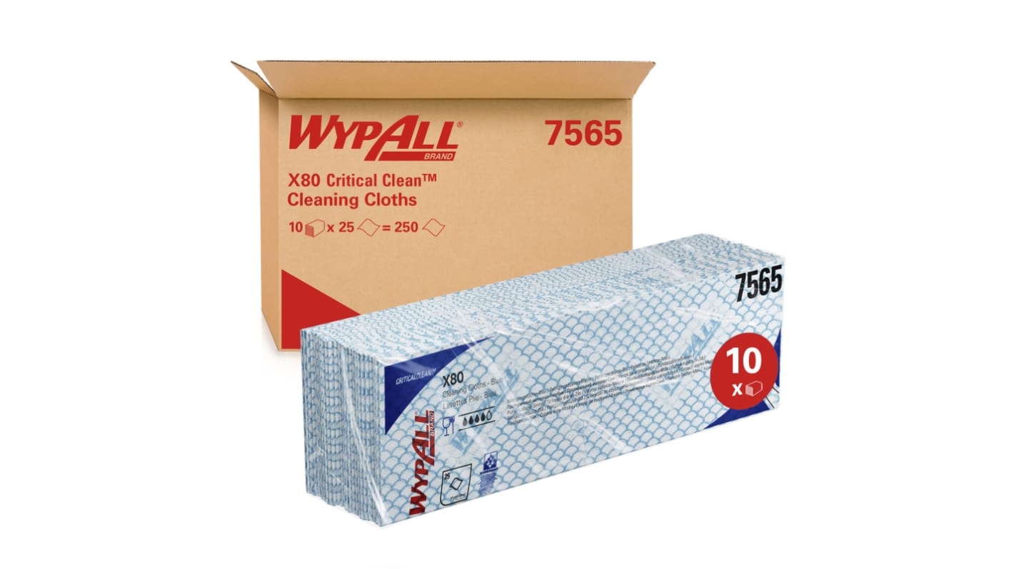 Kimberly Clark WypAll Blue Cloths for Industrial Cleaning, Dry Use, Bag of 25, 420 x 360mm, Repeat Use