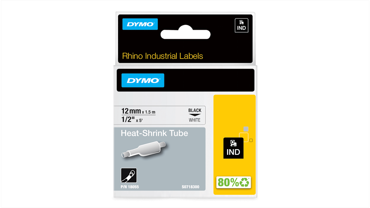 Tubo termorretráctil Dymo de Poliolefina Blanco, contracción 3:1, Ø 12mm, long. 1.5m