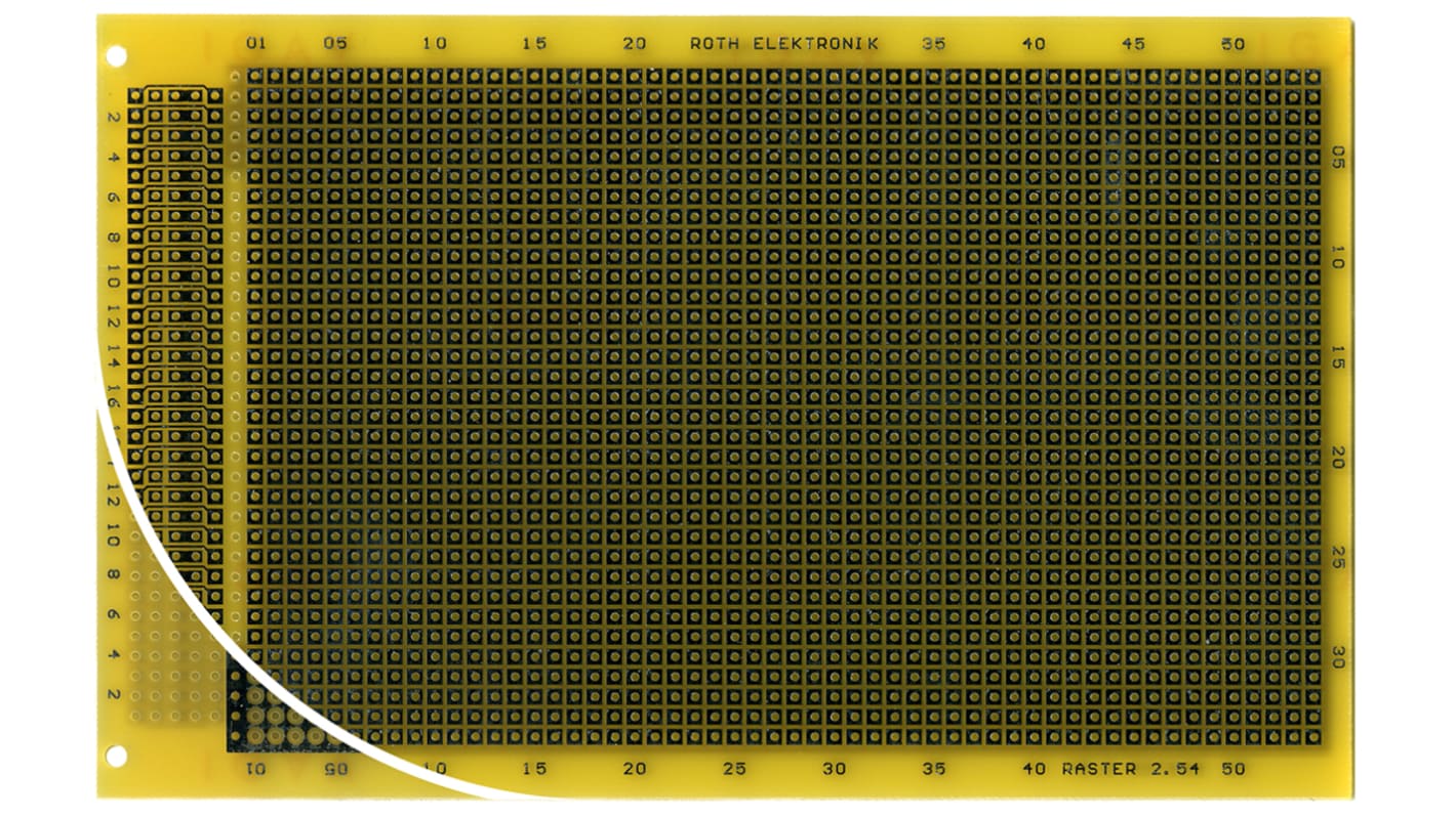 Scheda millefori doppia faccia Roth Elektronik passo 2.54 x 2.54mm, 160 x 100 x 1.5mm