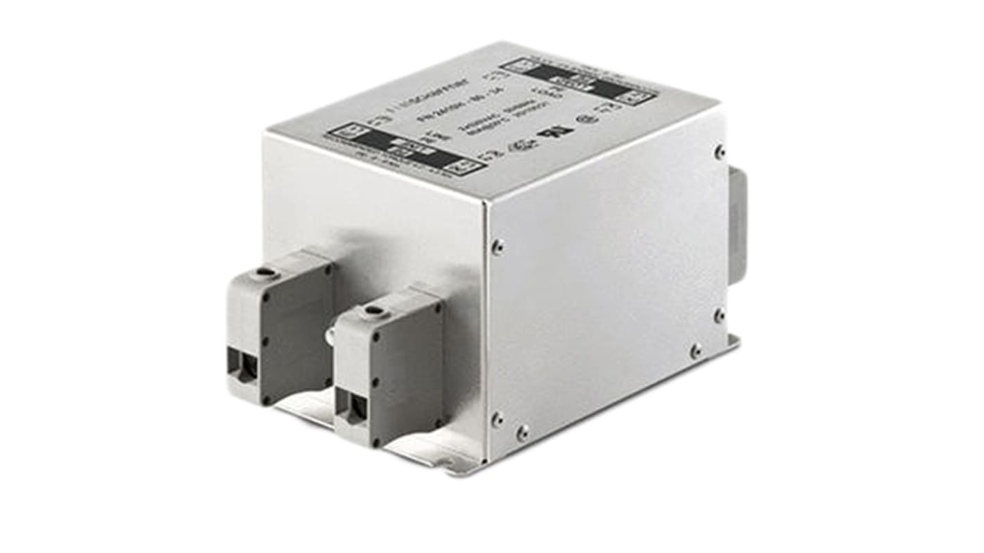 Schaffner FN2410 EMV-Filter, 250 V ac, 80A, Gehäusemontage 9.9W, Anschlussblock, 1-phasig 3,4 mA / 400Hz Single Stage