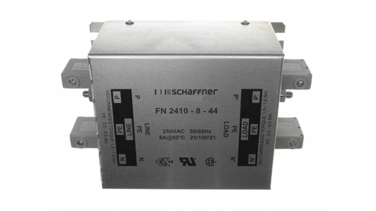 Schaffner, FN2410H 8A 520 V ac 400Hz, DIN Rail RFI Filter, Screw 2 Phase