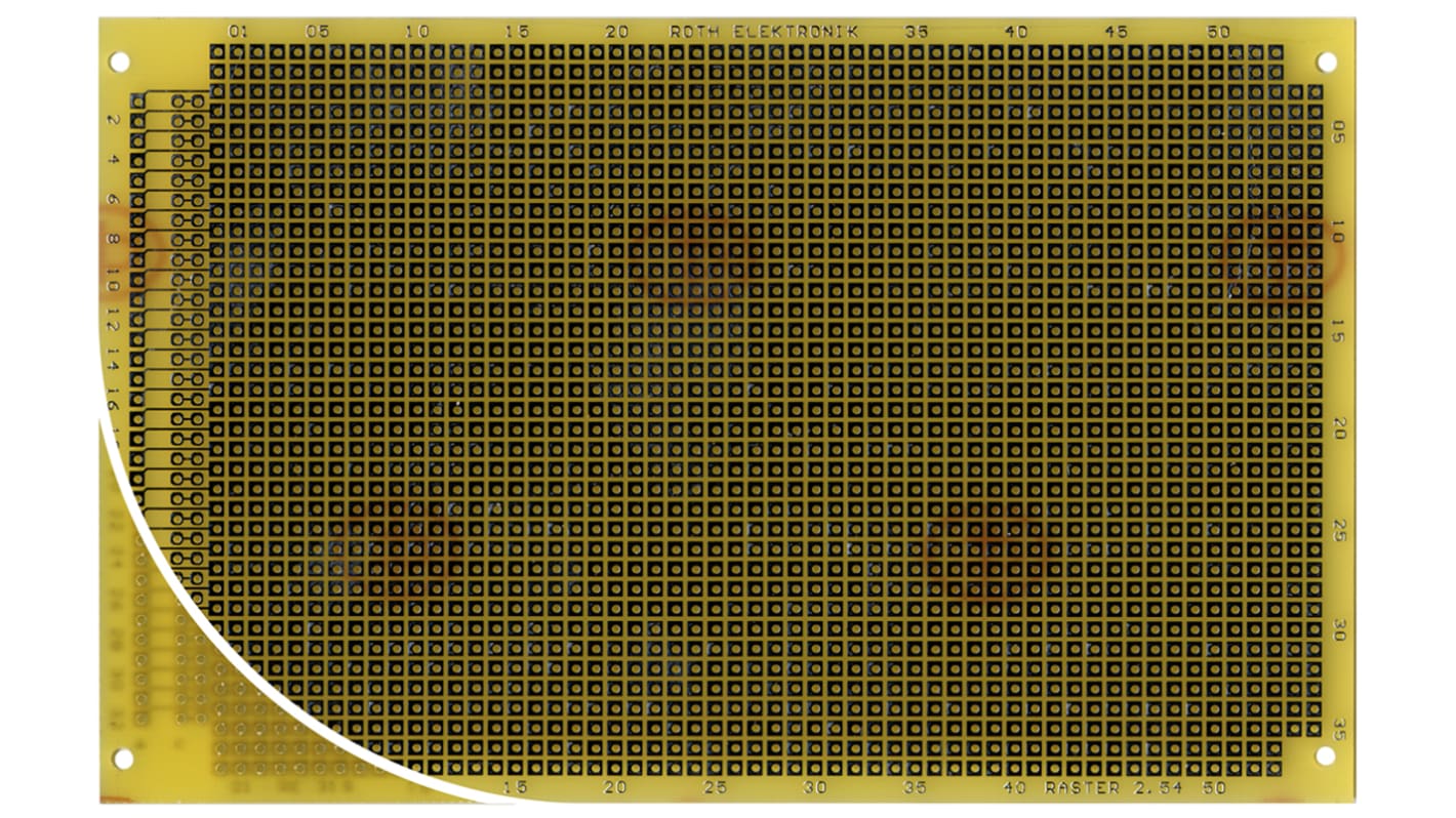Roth Elektronik Lochrasterplatine 1, Raster 2.54 x 2.54mm, PCB-Bohrung 1mm 37 x 55, 160 x 100 x 1.5mm 1.5mm Epoxid
