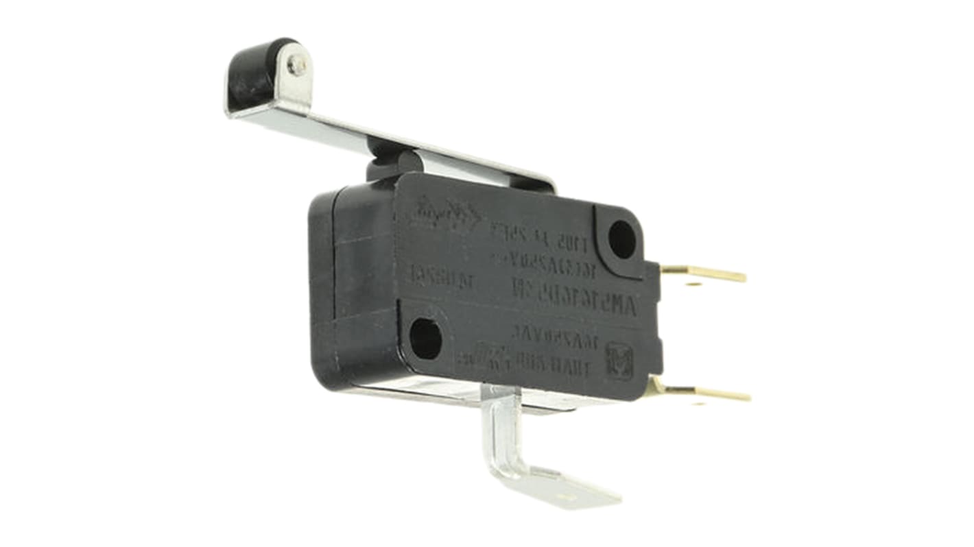 Panasonic Mikroschalter Hebel-Betätiger Flachstecker, 16 A @ 250 V ac, 1-poliger Umschalter 1,18 N -25°C - +105°C