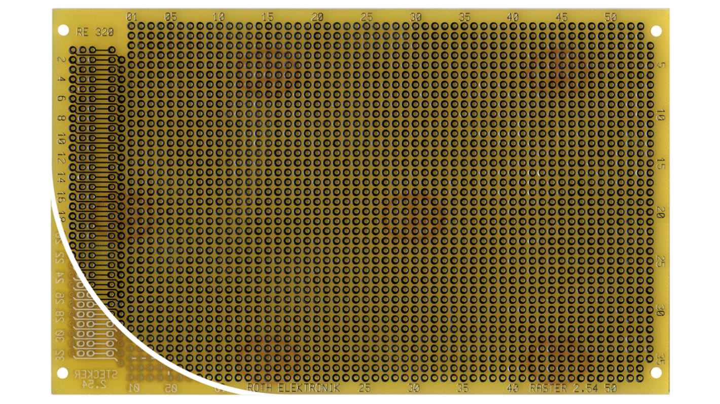 Carte matrice, Simple face Roth Elektronik au pas de 2.54mm, 160 x 100 x 1.5mm, 35μm, DIN 41612 C, FR4