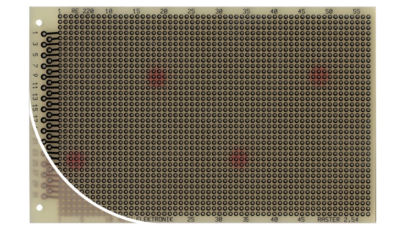 Carte matrice, Simple face Roth Elektronik au pas de 2.54mm, 160 x 100 x 1.5mm, 35μm, DIN 41617, FR4