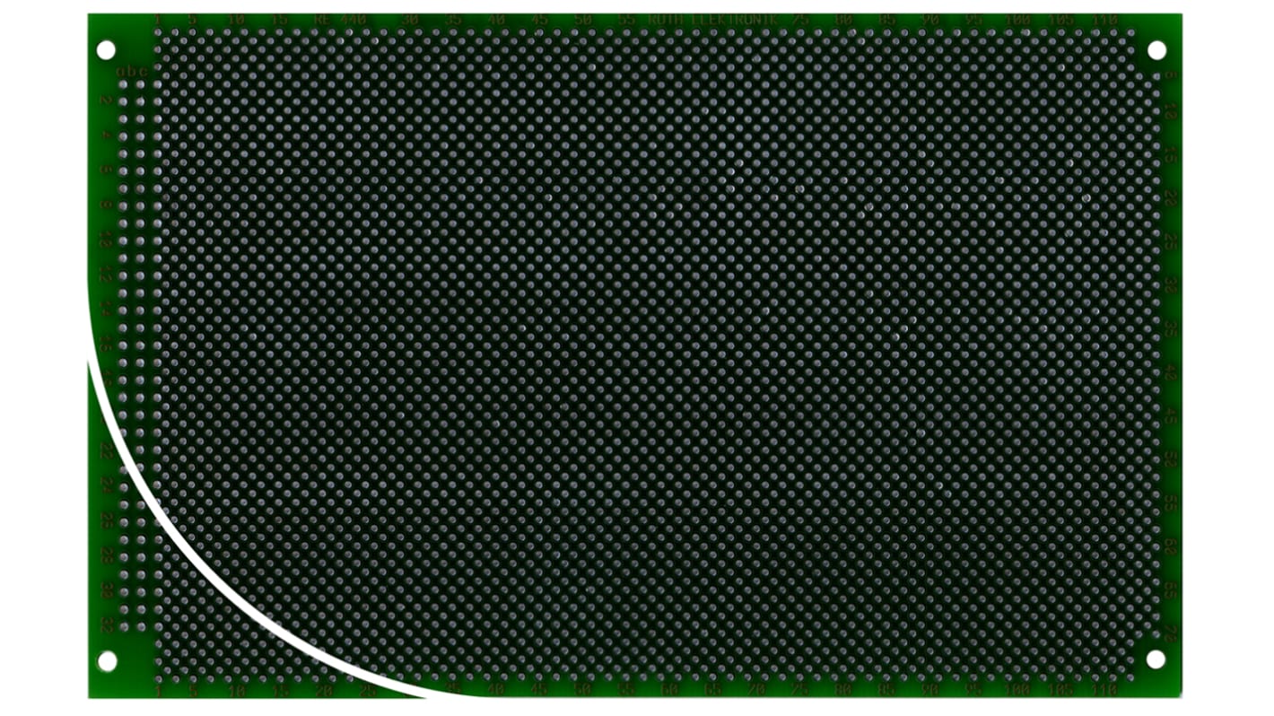 RE440-LF, Double Sided DIN 41652 C Eurocard PCB FR4 0.8mm Holes, 2.54 x 2.54mm Pitch, 160 x 100 x 1.5mm