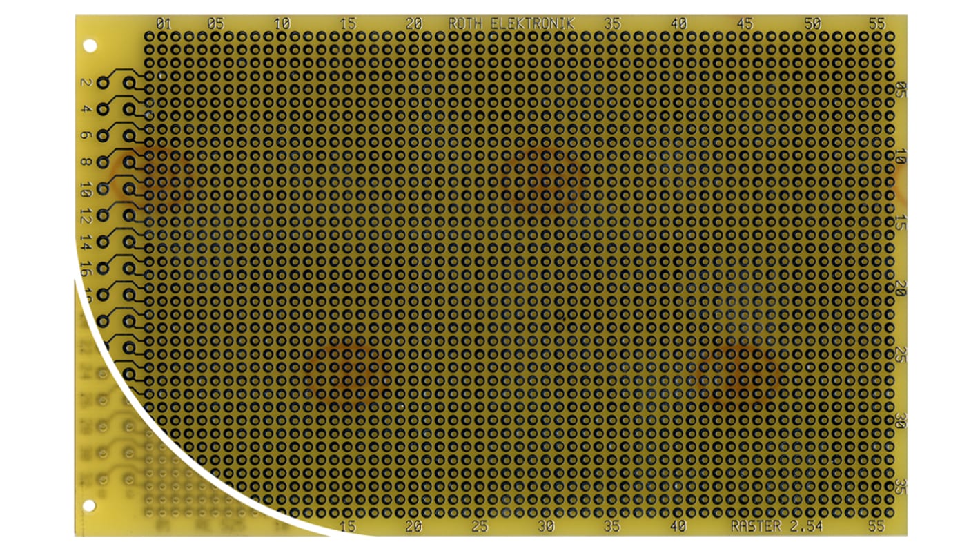 Placa de matriz RE525-LF, cara única, DIN 41612 D, FR4, orificios: 37 x 57, diámetro 1mm, paso 2.54 x 2.54mm, 160 x 100