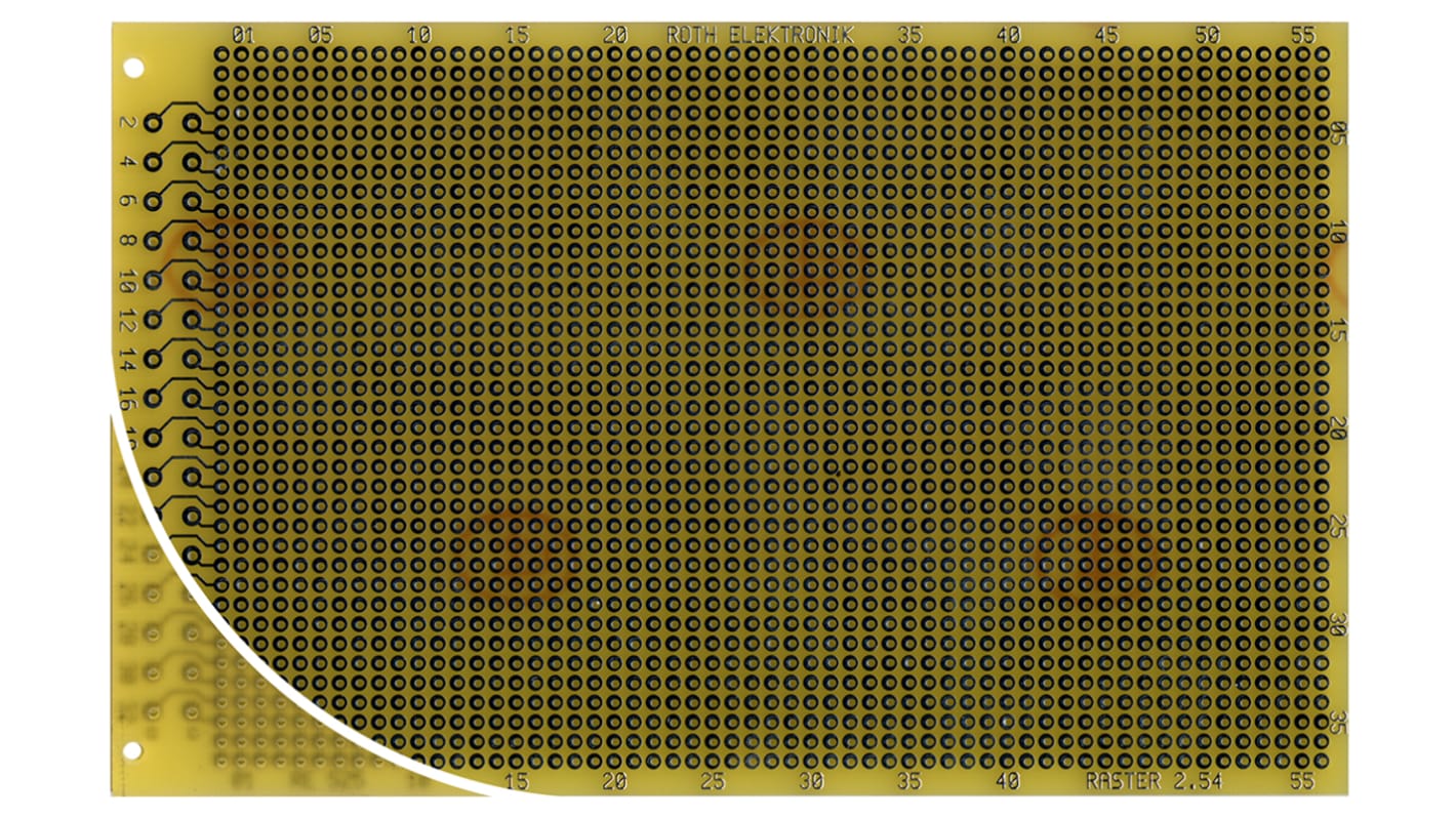 Scheda millefori singola faccia Roth Elektronik passo 2.54 x 2.54mm, 160 x 100 x 1.5mm, DIN 41612 D