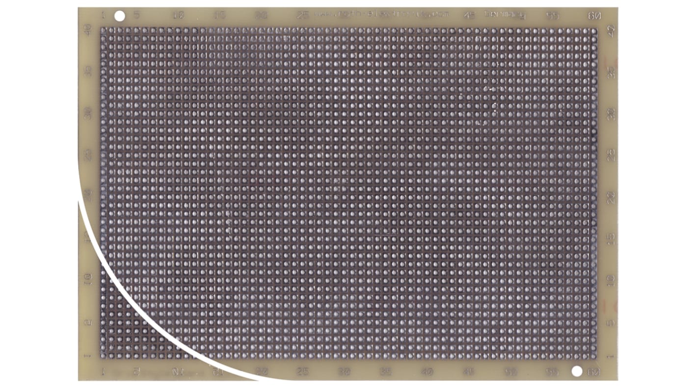 Roth Elektronik Double Sided Matrix Board FR4 With 40 x 60 1.02mm Holes, 2.54 x 2.54mm Pitch, 165.1 x 114.3 x 1.6mm