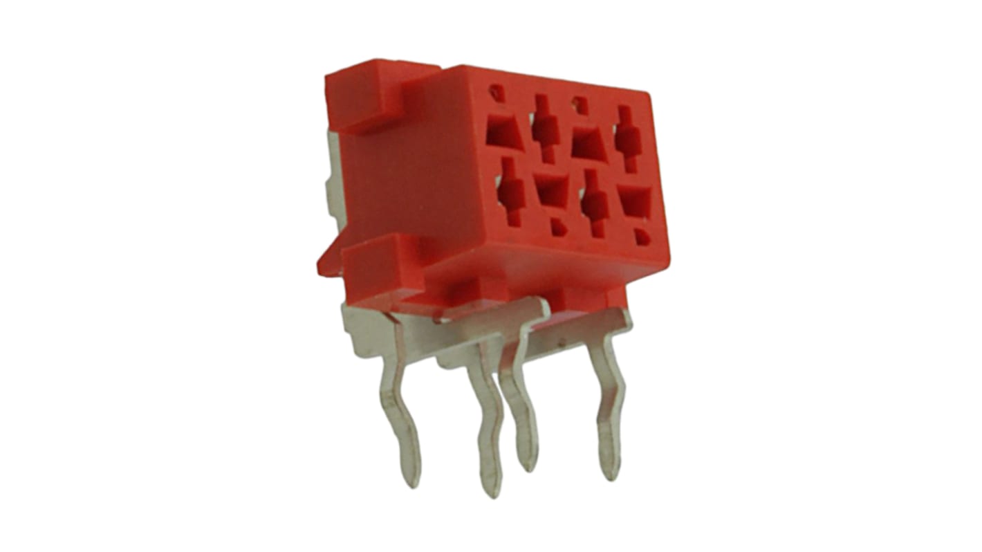 TE Connectivity Micro-MaTch Series Right Angle Through Hole Mount PCB Socket, 4-Contact, 2-Row, 2.54mm Pitch, Solder