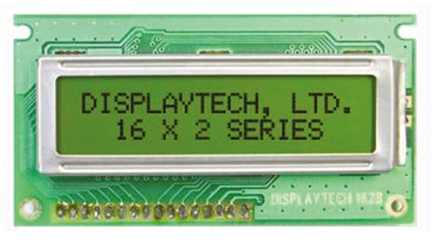 Displaytech Monochrom LCD, Alphanumerisch Zweizeilig, 16 Zeichen, Hintergrund Grün reflektiv