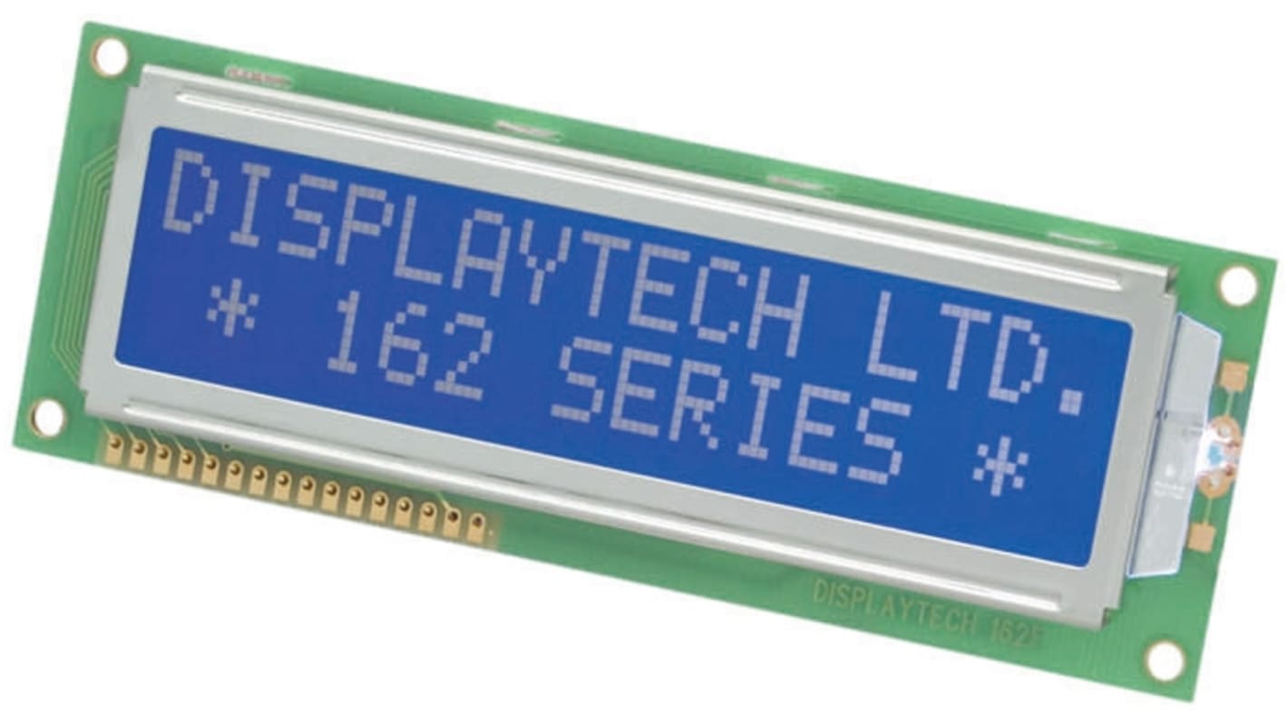 Displaytech 202B-CC-BC-3LP Alphanumeric LCD Display, Black on Blue, 2 Rows by 20 Characters, Transflective