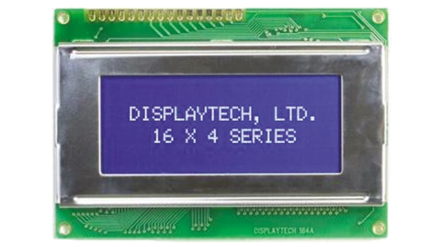 Display monocromo LCD alfanumérico Displaytech de 4 filas x 16 caract., transflectivo, área 62 x 25mm