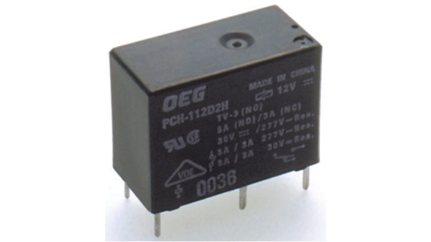 TE Connectivity PCB Mount Power Relay, 12V dc Coil, 5A Switching Current, SPDT
