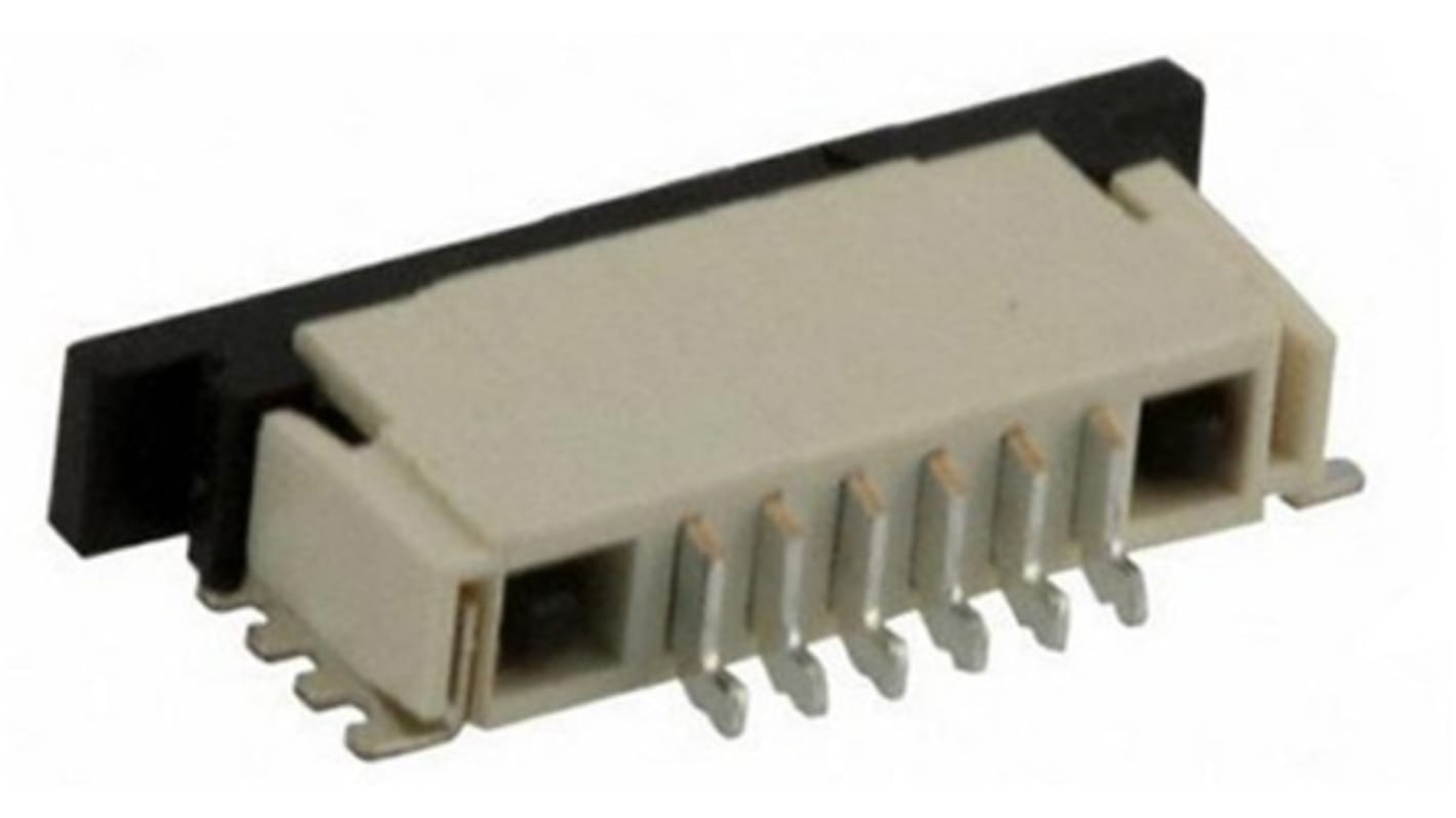 Conector FPC hembra Ángulo de 90° TE Connectivity serie FPC de 6 vías, paso 1mm, 1 fila, para soldar