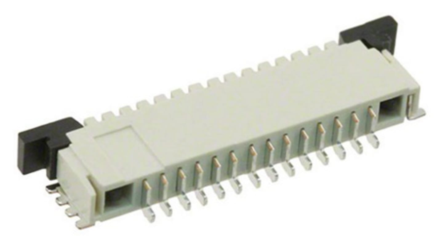 Conector FPC hembra Ángulo de 90° TE Connectivity serie FPC de 14 vías, paso 1mm, 1 fila, para soldar