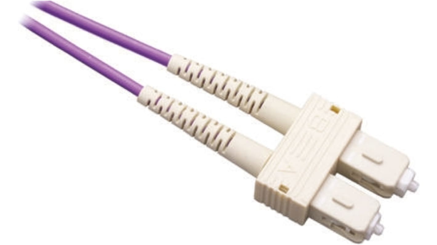 RS PRO SC to SC Duplex Multi Mode OM3 Fibre Optic Cable, 50/125μm, Purple, 2m