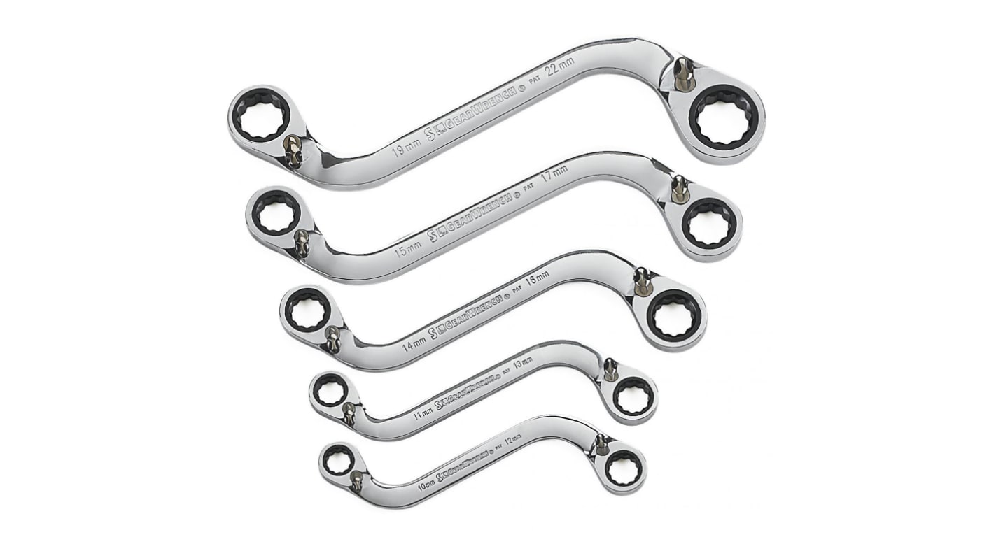 RS PRO 5-Piece Spanner Set, 10 x 12 → 19 x 22 mm, Chrome Vanadium Steel