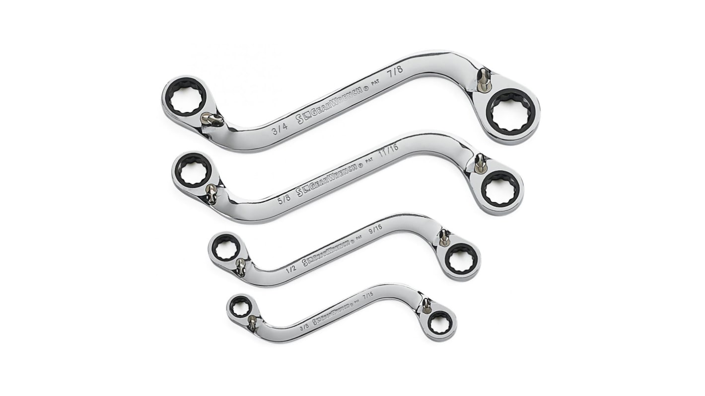 RS PRO 4-Piece Spanner Set, 3/8 x 7/16 → 3/4 x 7/8 in, Chrome Vanadium Steel