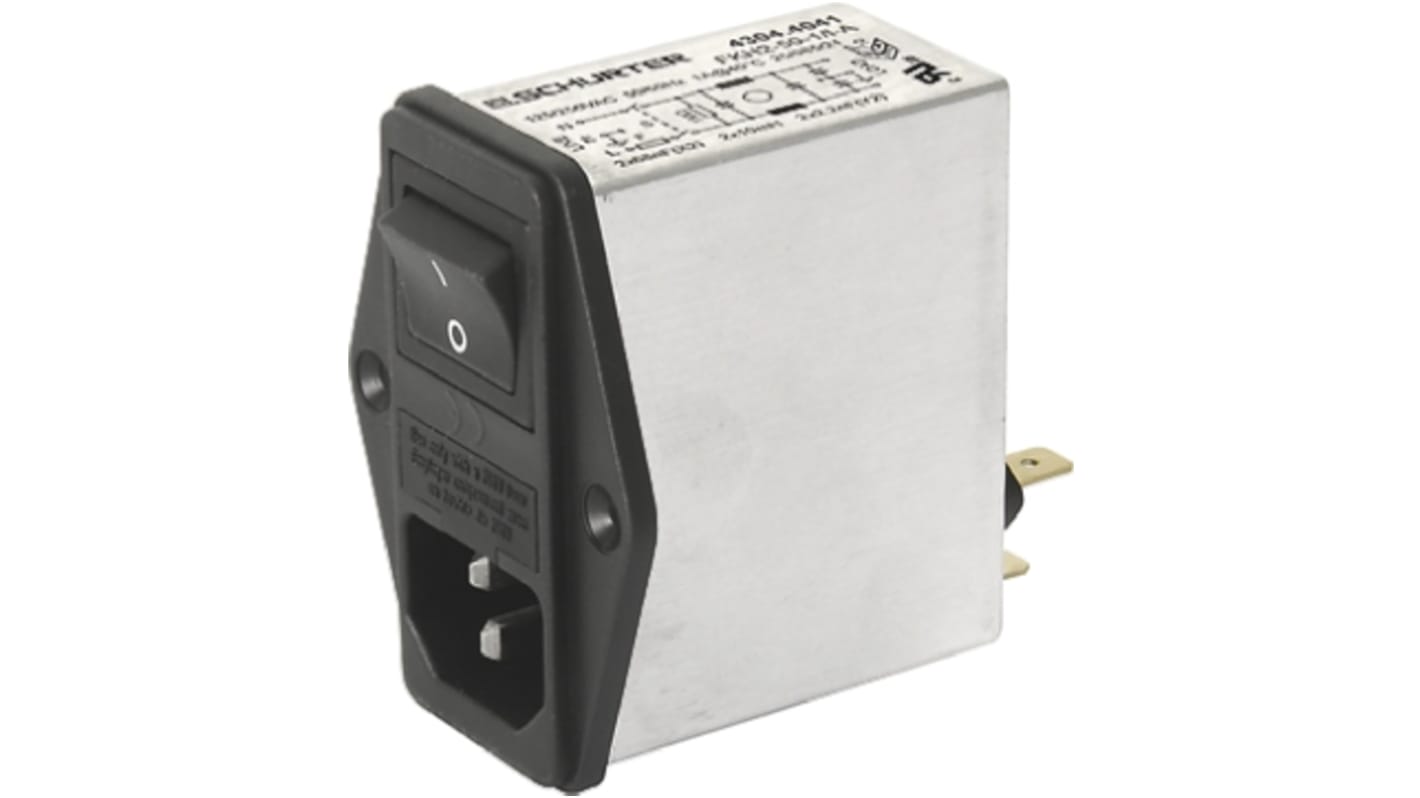 Szűrt IEC-csatlakozó Férfi, C14, Panelre szerelhető, biztosíték mérete: 5 x 20mm, 10A, 250 V AC