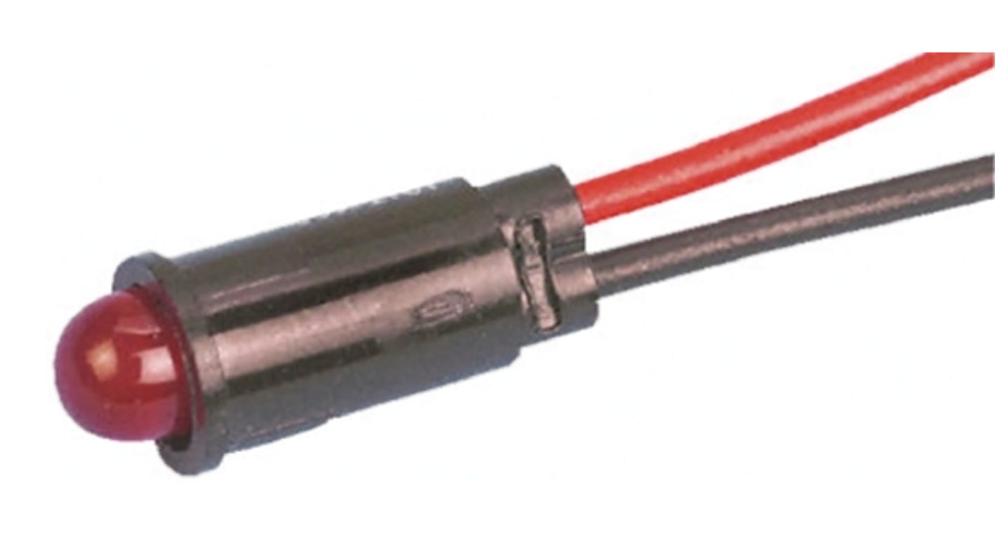 Dialight Red Panel Mount Indicator, 1.9V dc, 6.4mm Mounting Hole Size, Lead Wires Termination