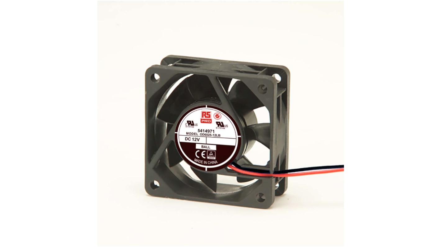 RS PRO Axial Fan, 12 V dc, DC Operation, 22.1m³/h, 1W, 80mA Max, 60 x 60 x 25mm