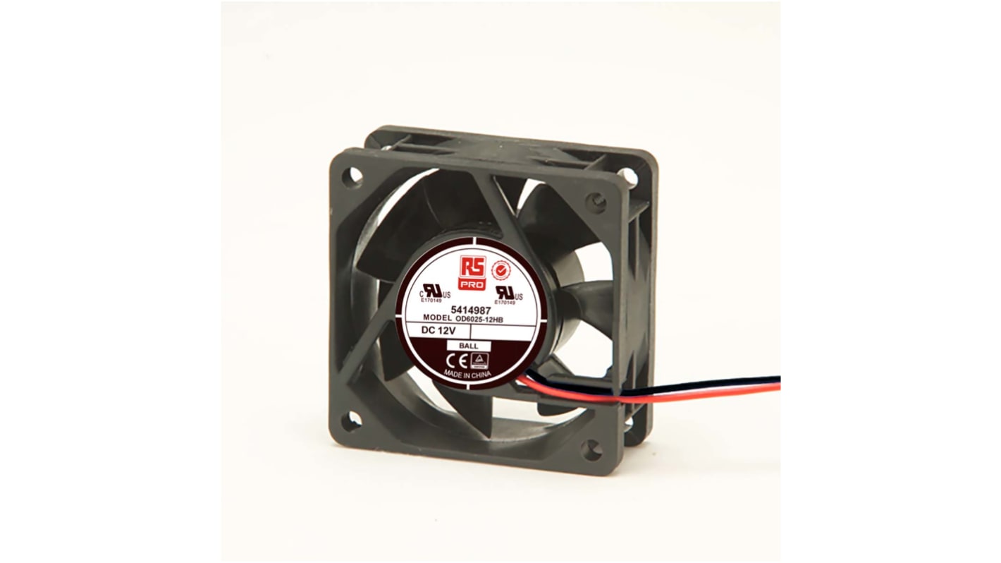 RS PRO Axial Fan, 12 V dc, DC Operation, 40.8m³/h, 2.8W, 230mA Max, 60 x 60 x 25mm