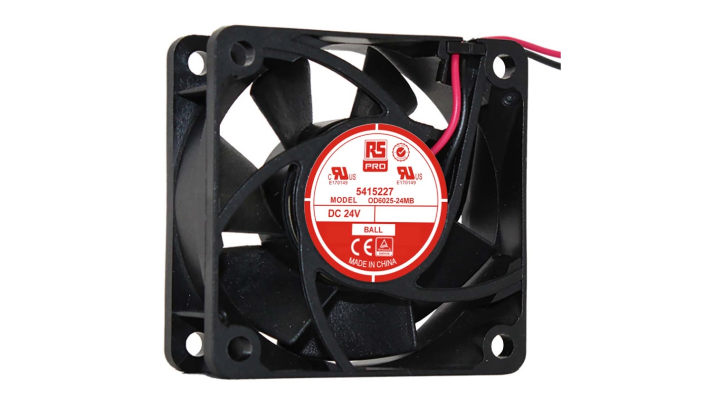 Ventilador Axial RS PRO de 60 x 60 x 25mm, 24 V dc, 1.9W, 3500rpm, caudal 30.6m³/h, 27dB