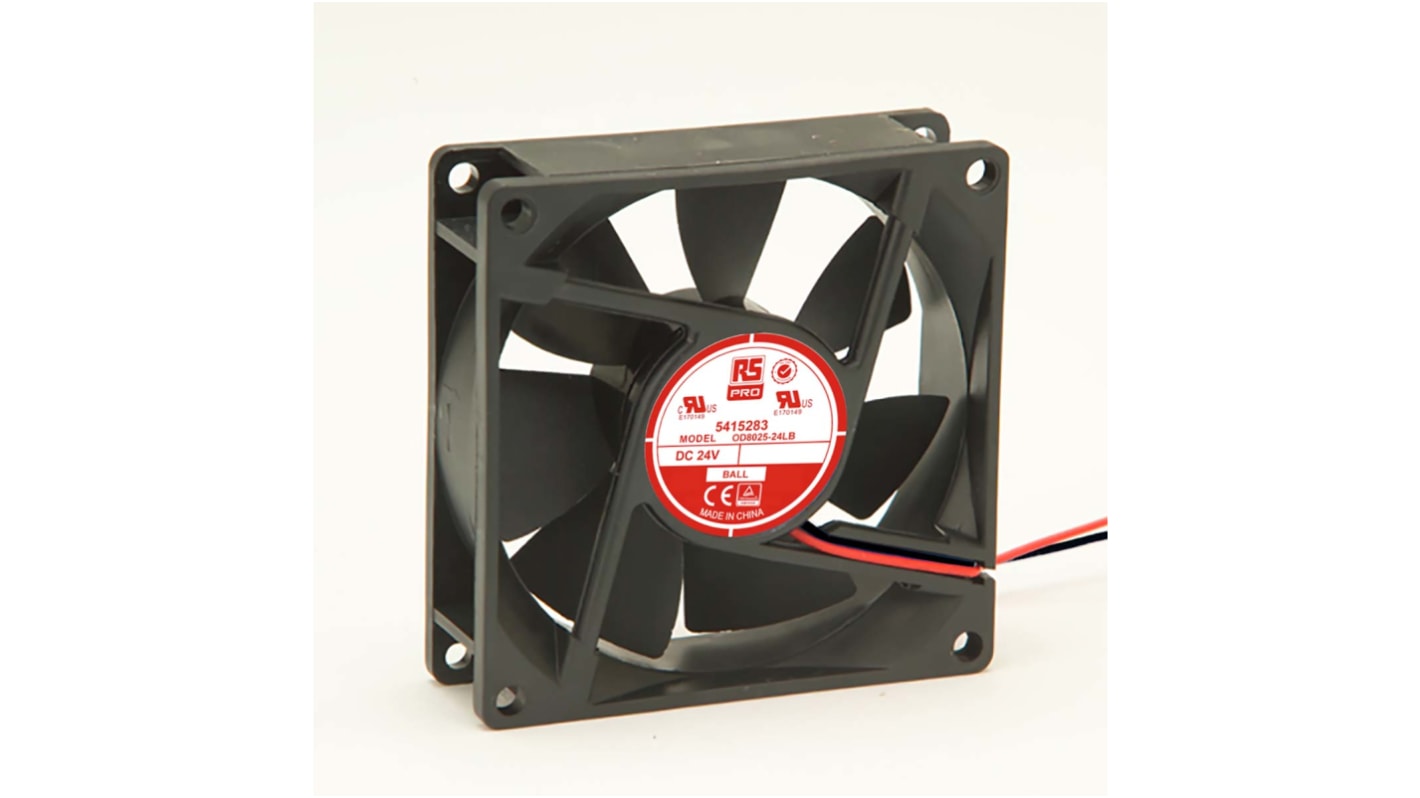 RS PRO Axial Fan, 24 V dc, DC Operation, 26cfm, 960mW, 50mA Max, 80 x 80 x 25mm