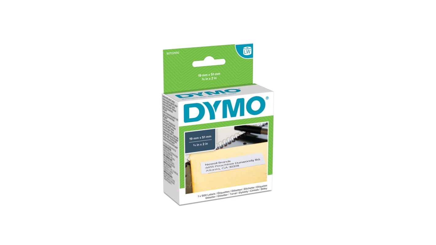 Dymo White Black Print Label Roll, 51mm Width, 19mm Height, 500Per Roll Qty