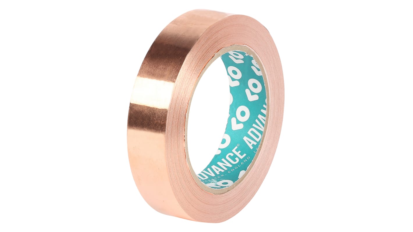 Advance Tapes AT528 Metallband Kupferband leitend, Stärke 0.05mm, 25mm x 33m, -20°C bis +155°C, Haftung 4,5 N/cm