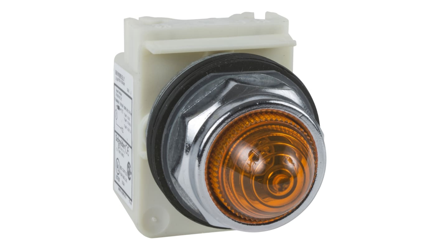 Schneider Electric, Harmony 9001K Orange LED Pilot Light, 30mm Cutout, IP66, Round, 120V ac/dc