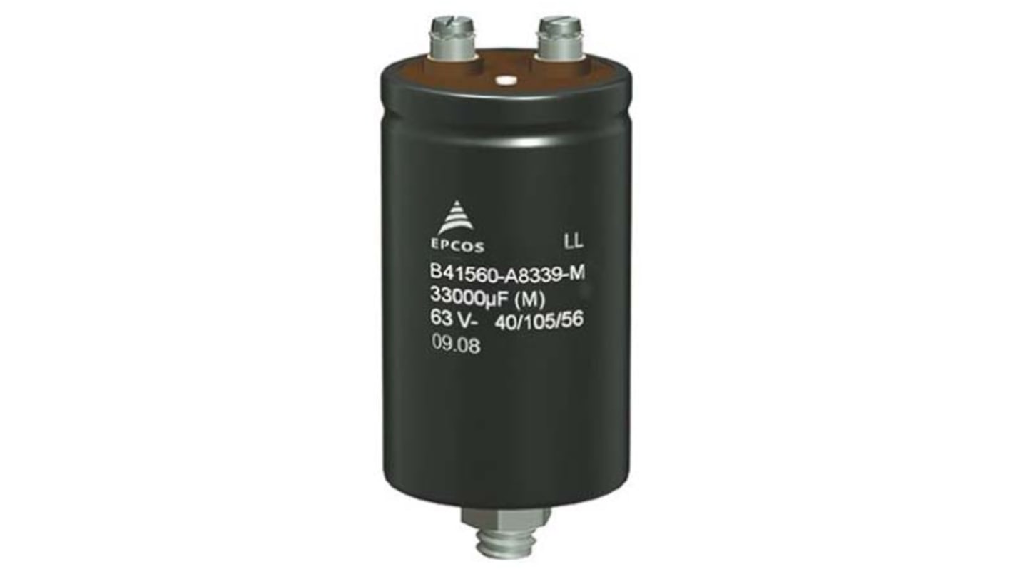 EPCOS B41560, Schraub Aluminium-Elektrolyt Kondensator 0.1F ±20% / 25V dc, Ø 51.6mm x 105.7mm, bis 105°C