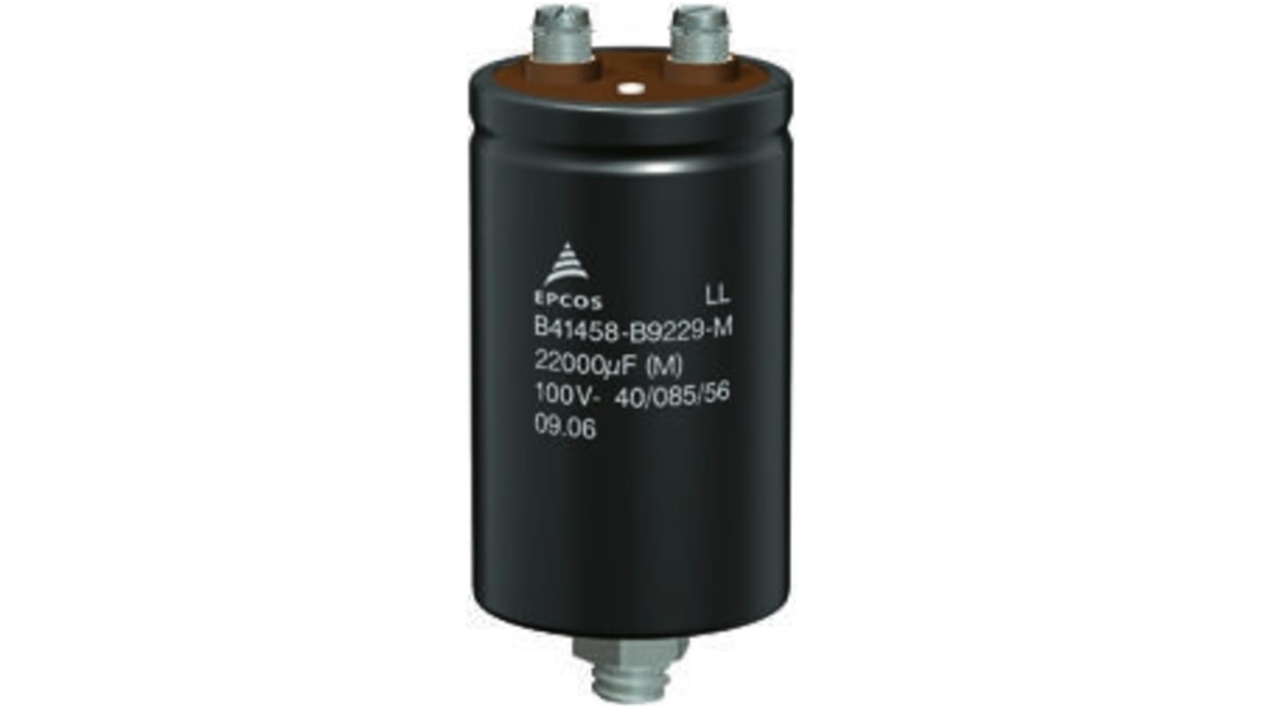 EPCOS 22000μF Aluminium Electrolytic Capacitor 100V dc, Stud Mount - B41458B9229M000