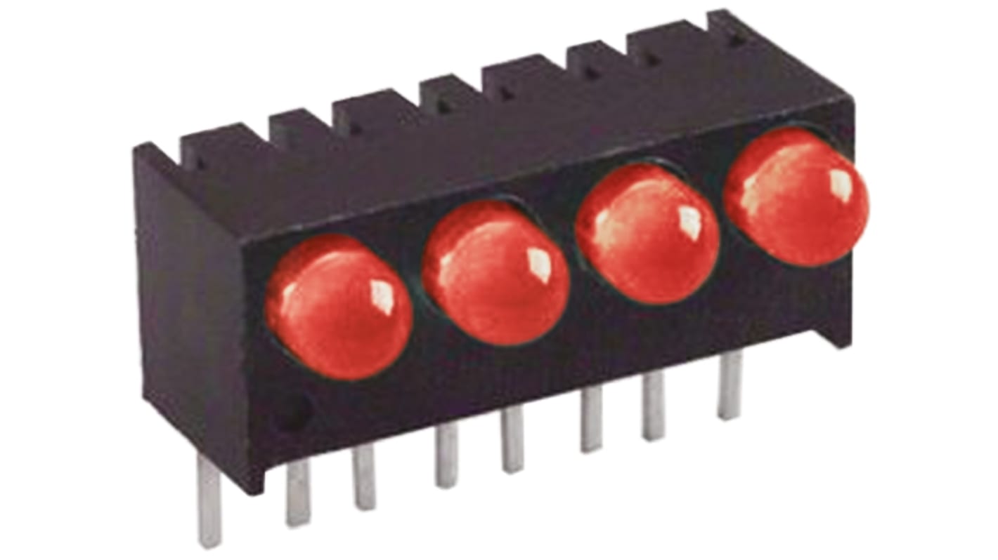 Dialight 551-0407-004F, Red Right Angle PCB LED Indicator, 4 LEDs, Through Hole 2 V