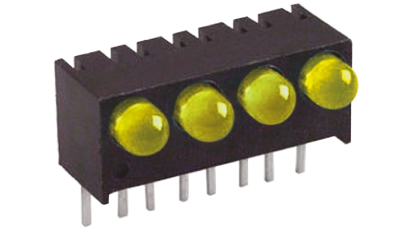 Indicatore LED per PCB Giallo Dialight, 60 °, 4 LEDs, Right-angle, 1,8 V, Montaggio con foro passante