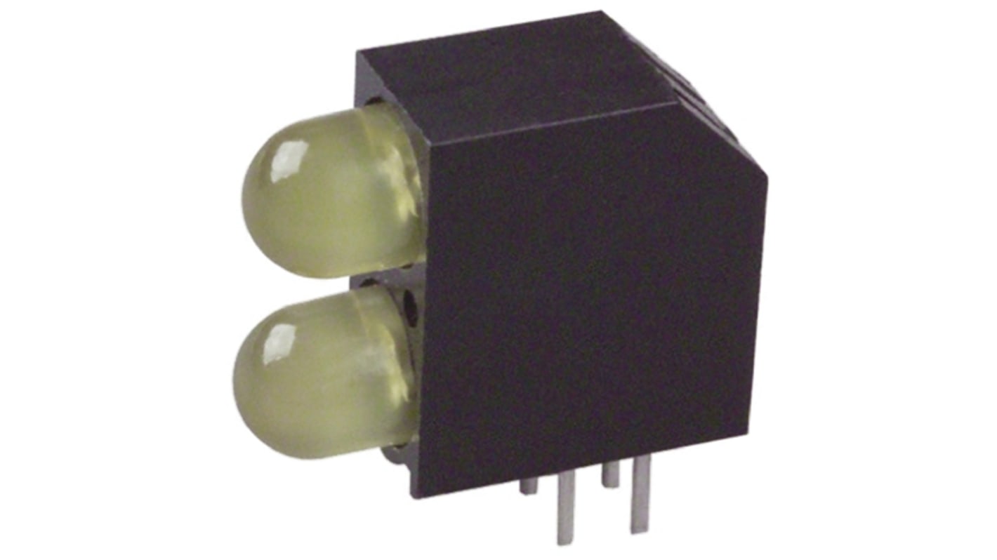 Indicador LED para PCB a 90º Dialight Amarillo, λ 583 nm, 2 LEDs, 1,9 V, 50 °, dim. 15.35 x 6 x 12.52mm, mont. pasante