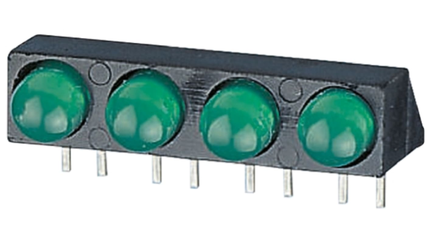 Dialight 550-1307-004F, Green Right Angle PCB LED Indicator, 4 LEDs, Through Hole 1.8 V