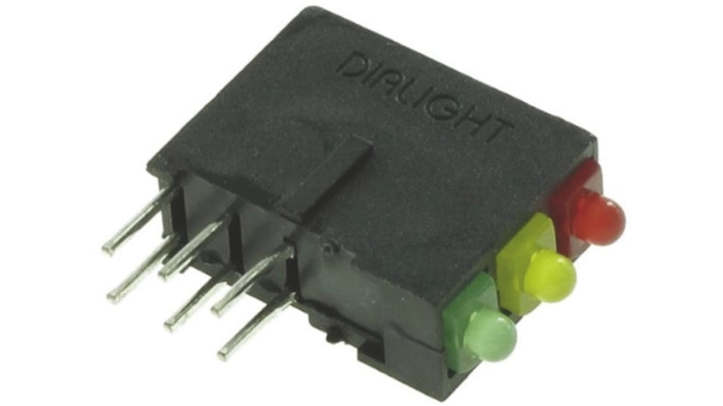 Dialight 5700100132F, Red/Yellow/Green Right Angle PCB LED Indicator