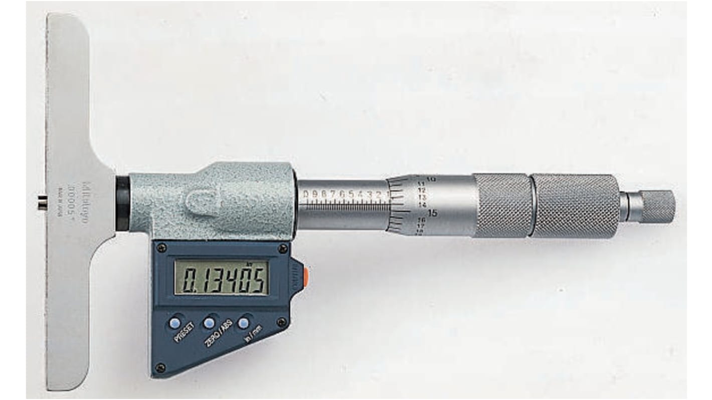 Mitutoyo 329-350-10 Digital Tiefenmikrometer, 150mm / ±0,001 mm, 0,01 mm, ISO-kalibriert