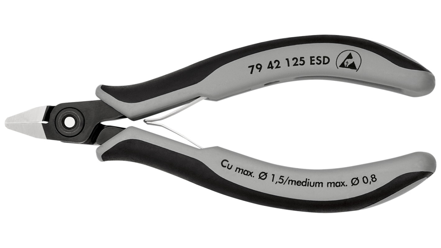 Knipex Skævbider, L: 125 mm, Forkromet stål med kuglelejer