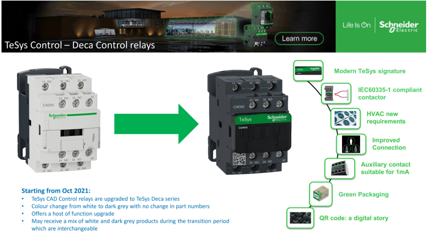 CAD50E7 Contactor Schneider Electric TeSys CA CAD5 de 3 polos, 5 NA, 10 A, bobina 48 V ac | RS