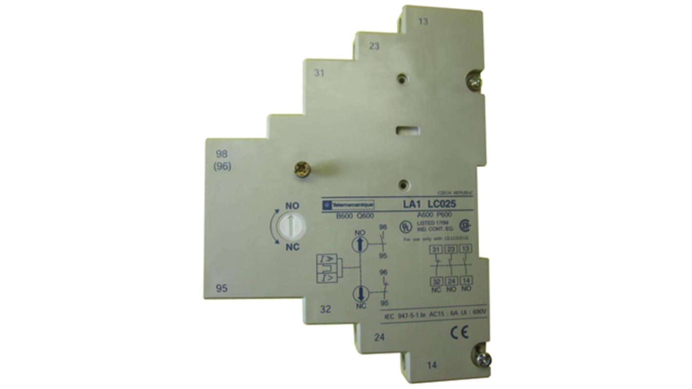 Schneider Electric Auxiliary Contact, 4 Contact, 1NC + 3NO, Side Mount