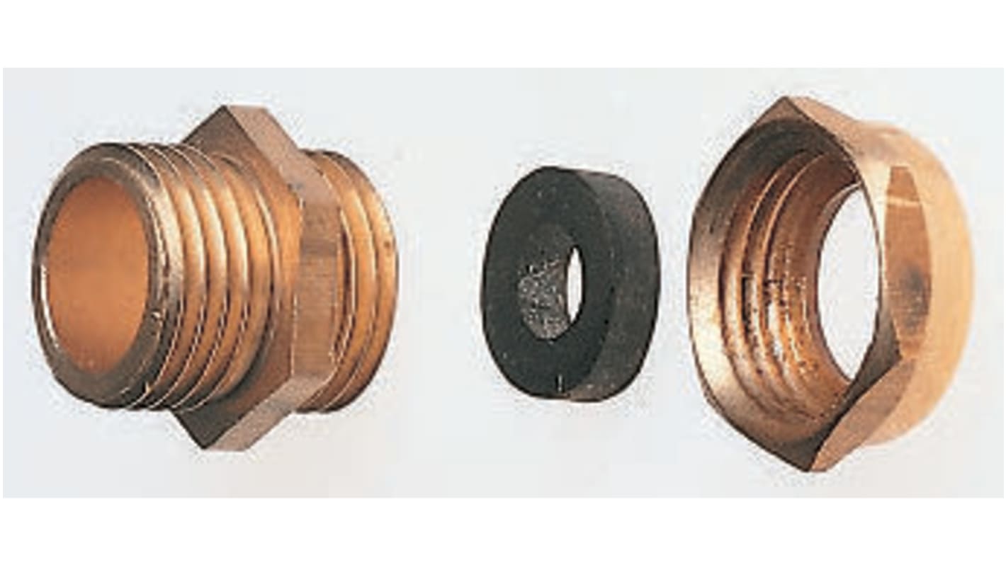 RS PRO Brass Brass Cable Gland, M20 Thread, 8mm Min, 10mm Max RS