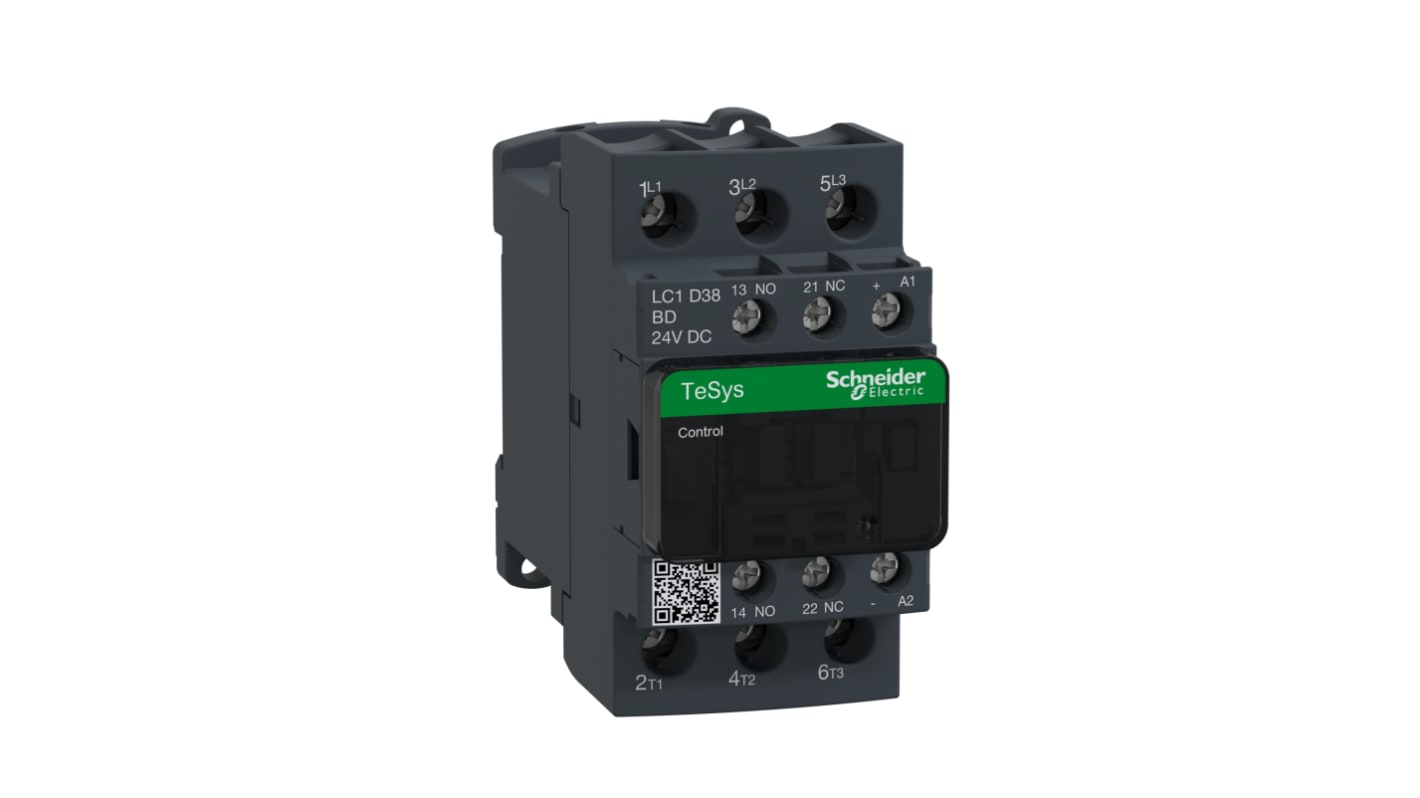 Schneider Electric LC1D Series Contactor, 24 V dc Coil, 3-Pole, 38 A, 18.5 kW, 3NO, 690 V ac